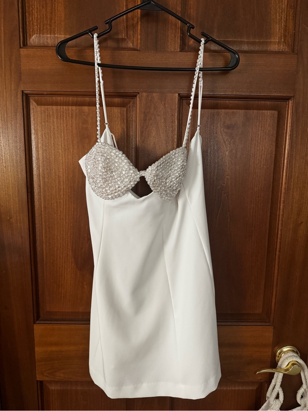 Gianni Bini White Satin Chemise with Pearl-Embellished Cups